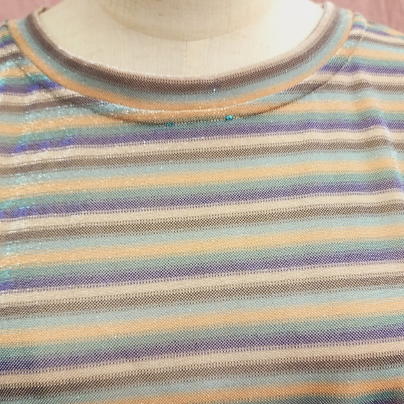 Lumière Metallic Stripe Crew Neck Relax Drop Shoulder Tee- (Medium)NEw - Picture 2 of 8